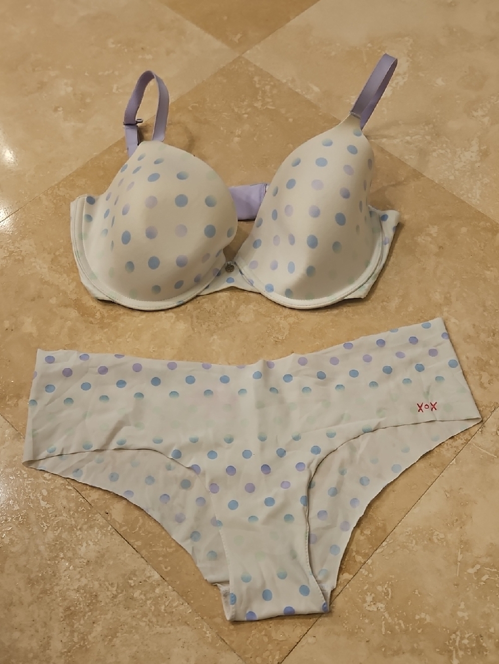 Betsey Johnson Lavender & Light Blue Polka Dot Lingerie Set